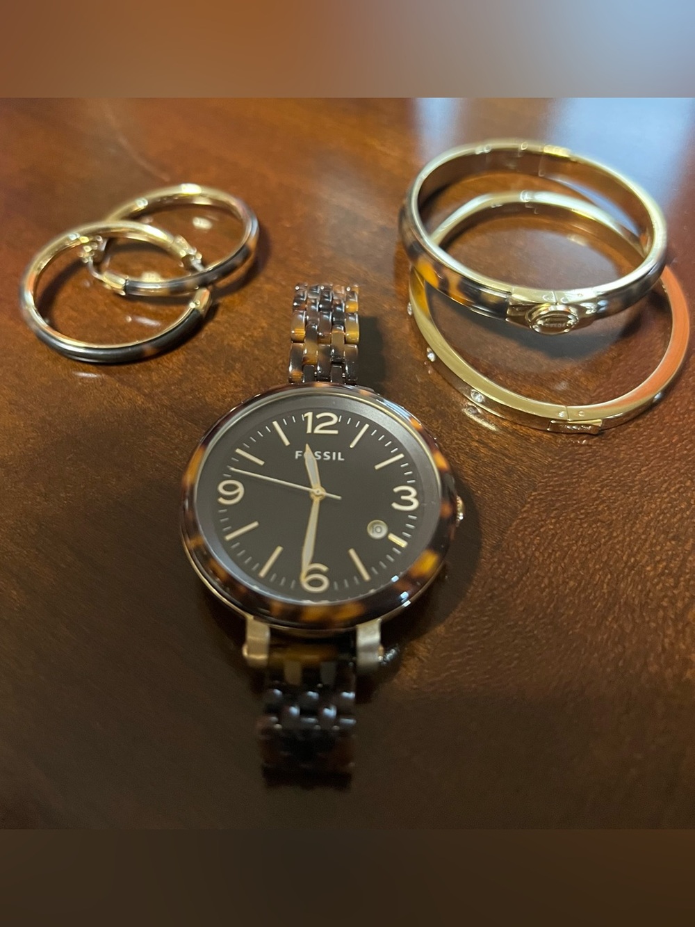 Fossil tortoise Polished Gold Watch Set
